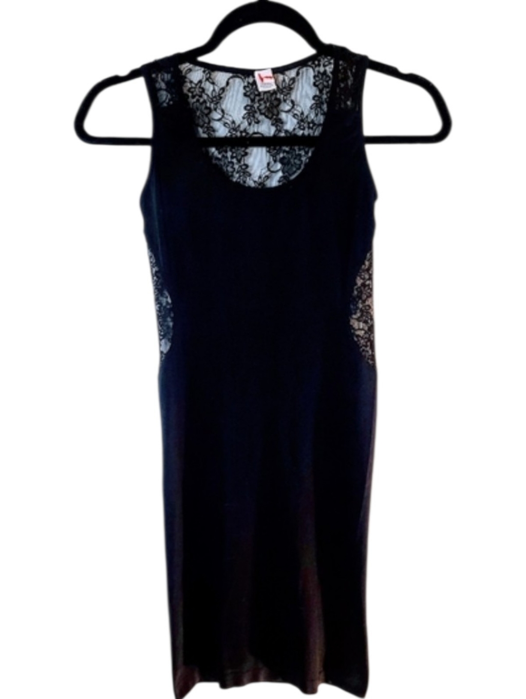 Black Fitted Midi Dress With Lace Back S/M
